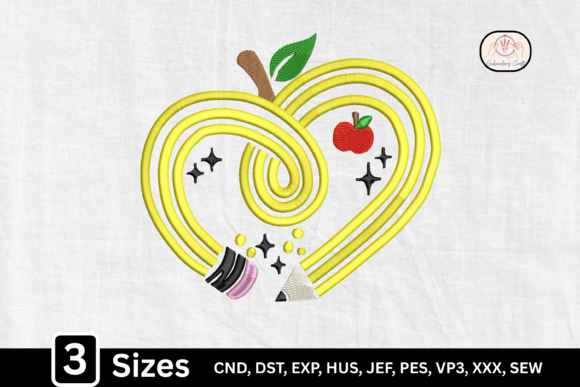 Apple Heart Teacher Pencil Embroidery Design