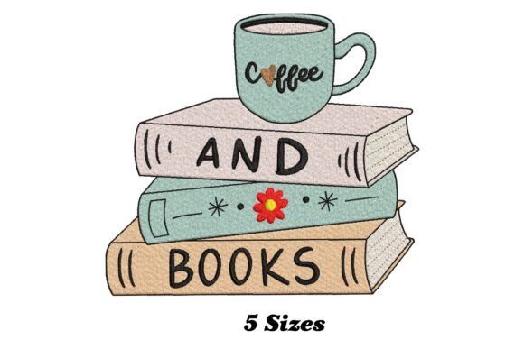 Coffee and Books Embroidery Design