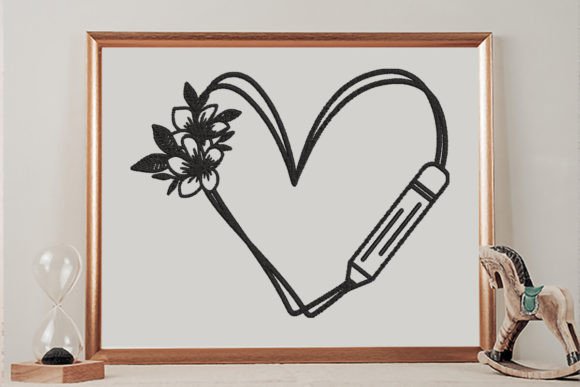 Floral Doodle Heart with Pencil